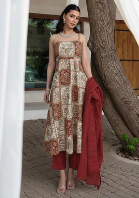 Multicolor Printed Blended A Line Kurta Set