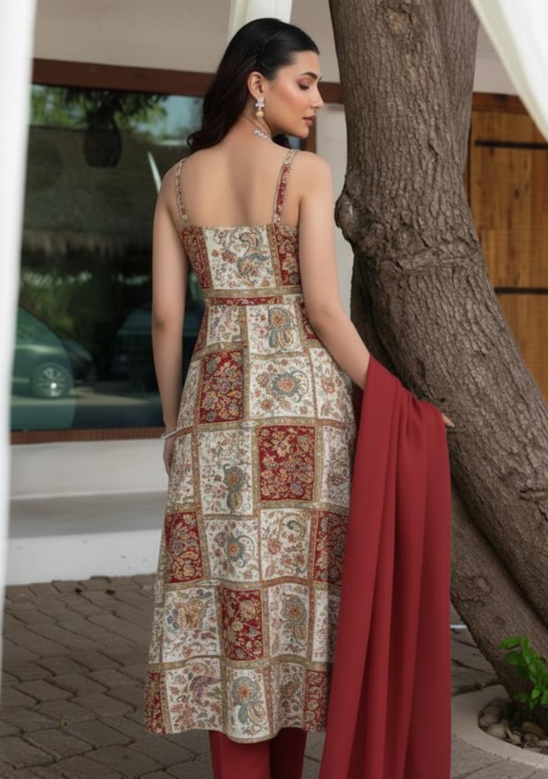 Multicolor Printed Blended A Line Kurta Set - Indya
