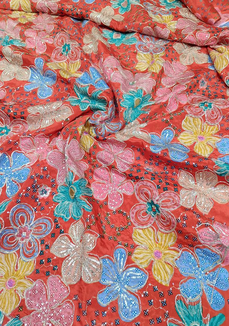 Peach Embroidered Crepe Sharara Set - Indya