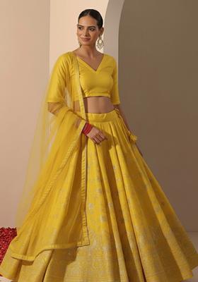 Yellow Embroidered Tissue Lehenga Set