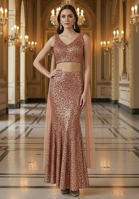 Pink Sequin Embellished Net Lehenga Set 