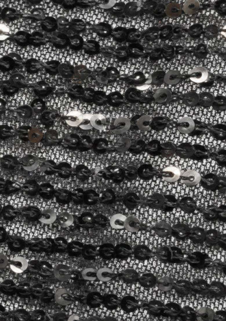 Black Solid Net Pre Draped Saree With Sequin Blouse - Indya