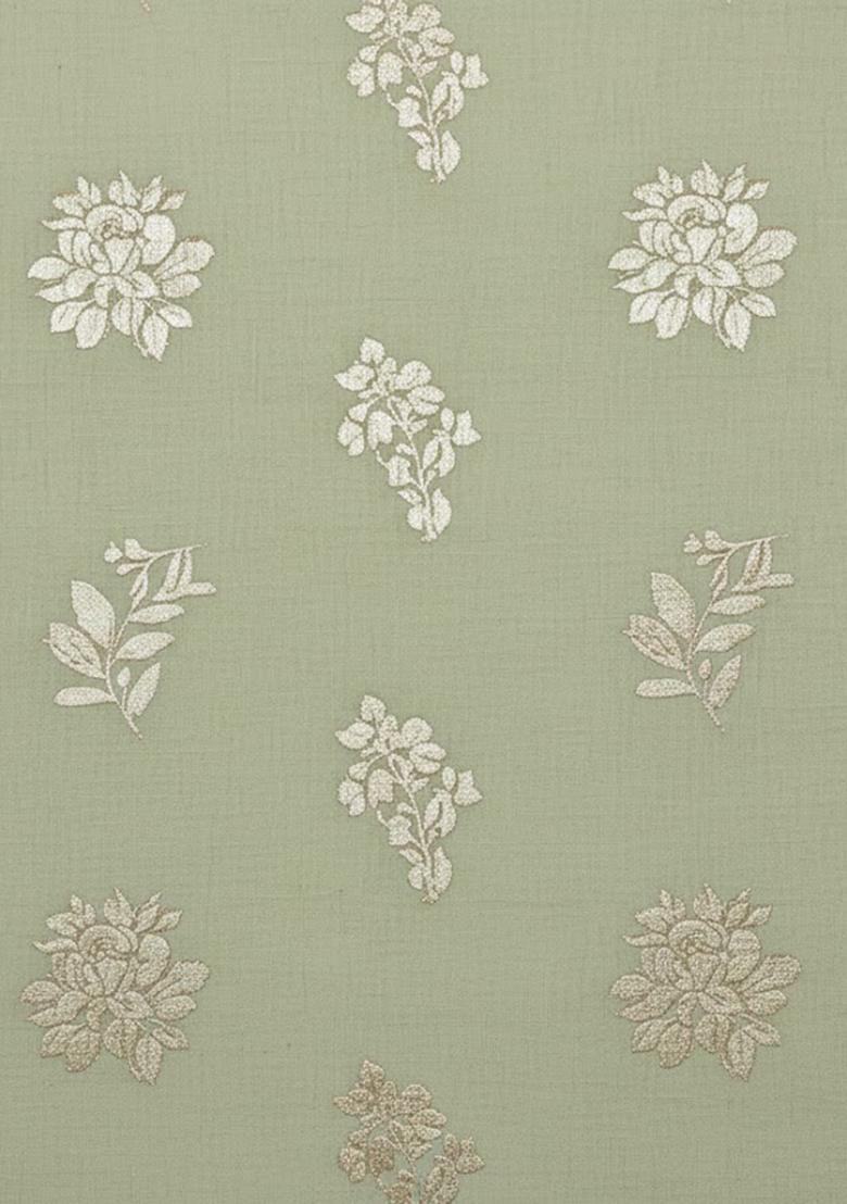 Sage Green Embroidered Linen Straight Kurta Set - Indya