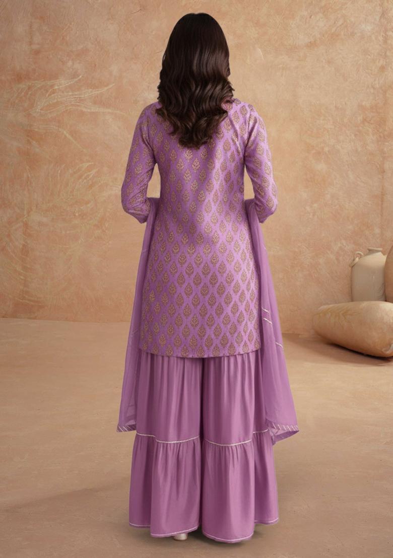 Lavender Jacquard Brocade Sharara Set - Indya