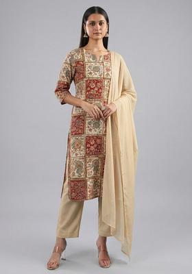 Multicolor Printed Blended Straight Kurta Set
