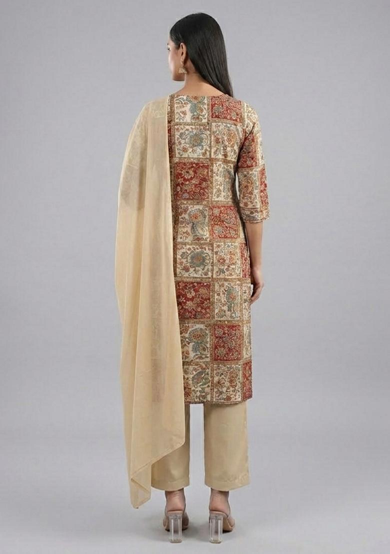 Multicolor Printed Blended Straight Kurta Set - Indya