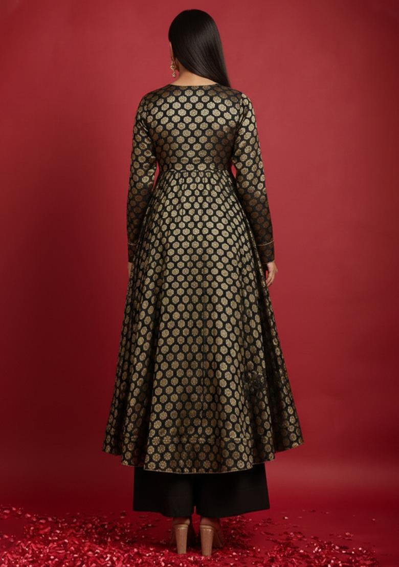 Black Brocade Anarkali Set - Indya