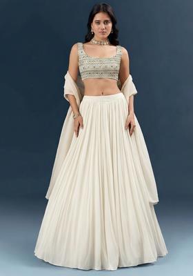 Off White Georgette Lehenga Set With Sequin Embroidery Blouse