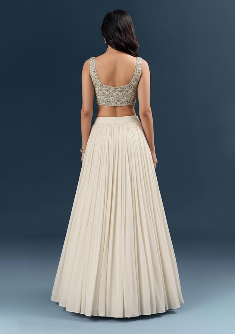 Off White Georgette Lehenga Set With Sequin Embroidery Blouse - Indya