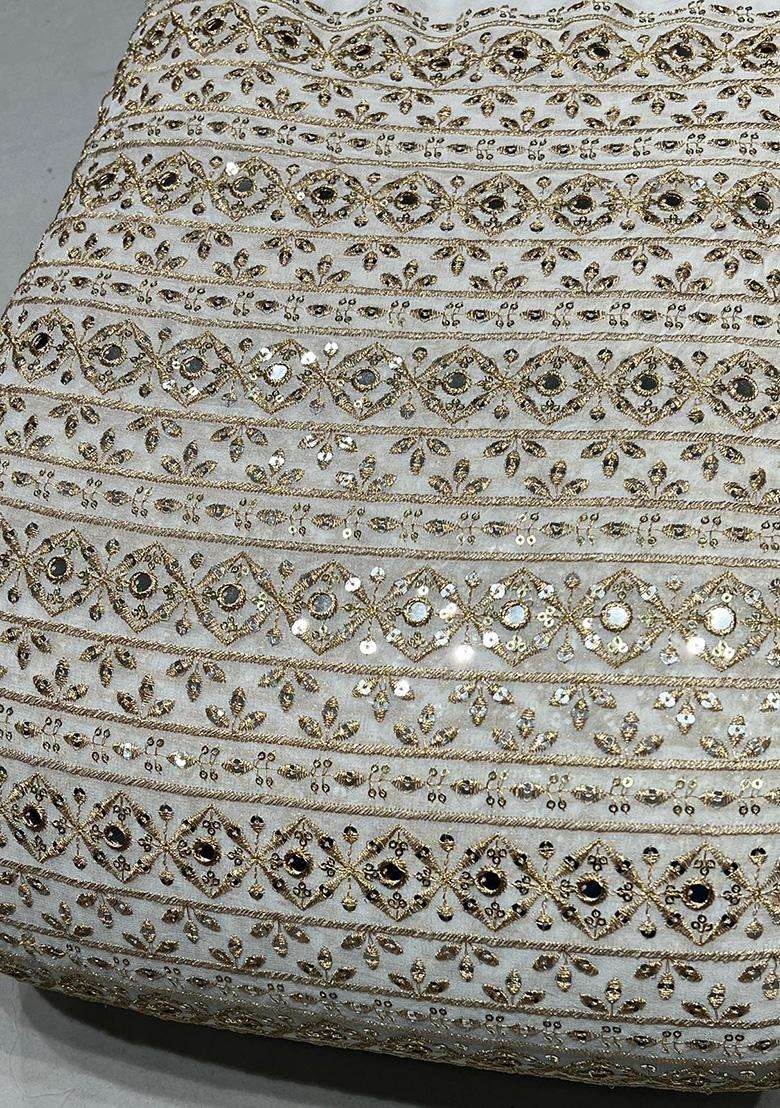 Off White Georgette Lehenga Set With Sequin Embroidery Blouse - Indya