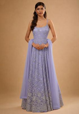 Lavender Embroidered Net Anarkali Set