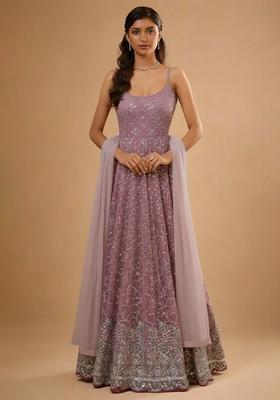 Pink Embroidered Net Anarkali Set