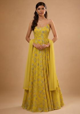 Yellow Embroidered Anarkali Set
