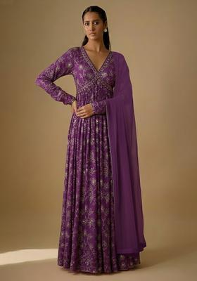 Purple Embroidered Anarkali Set