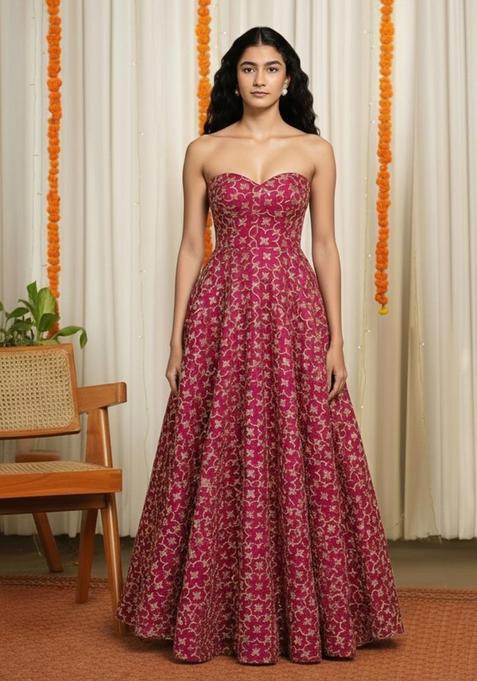 Rani Pink Jacquard Silk Blend Dress