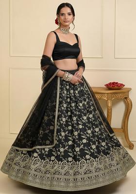 Black Zari Tissue Lehenga Set