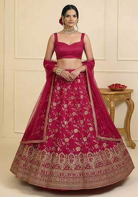 Rani Pink Zari Tissue Lehenga Set