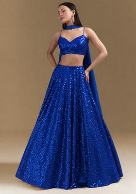 Royal Blue Embroidered Georgette Lehenga Set