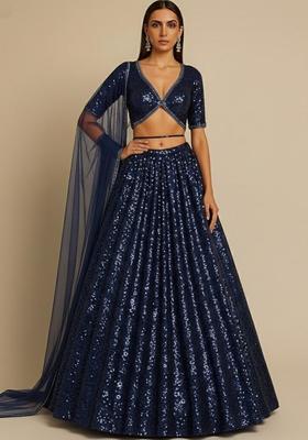 Blue Sequin Net Lehenga Set