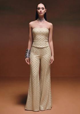 Champagne Gold Mirror Booti Silk Blend Fusion Set