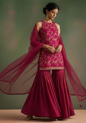 Rust Orange Printed Crepe Sharara Set