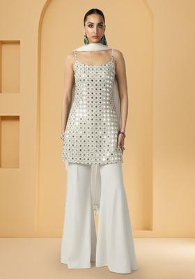 White Mirror Georgette Sharara Set