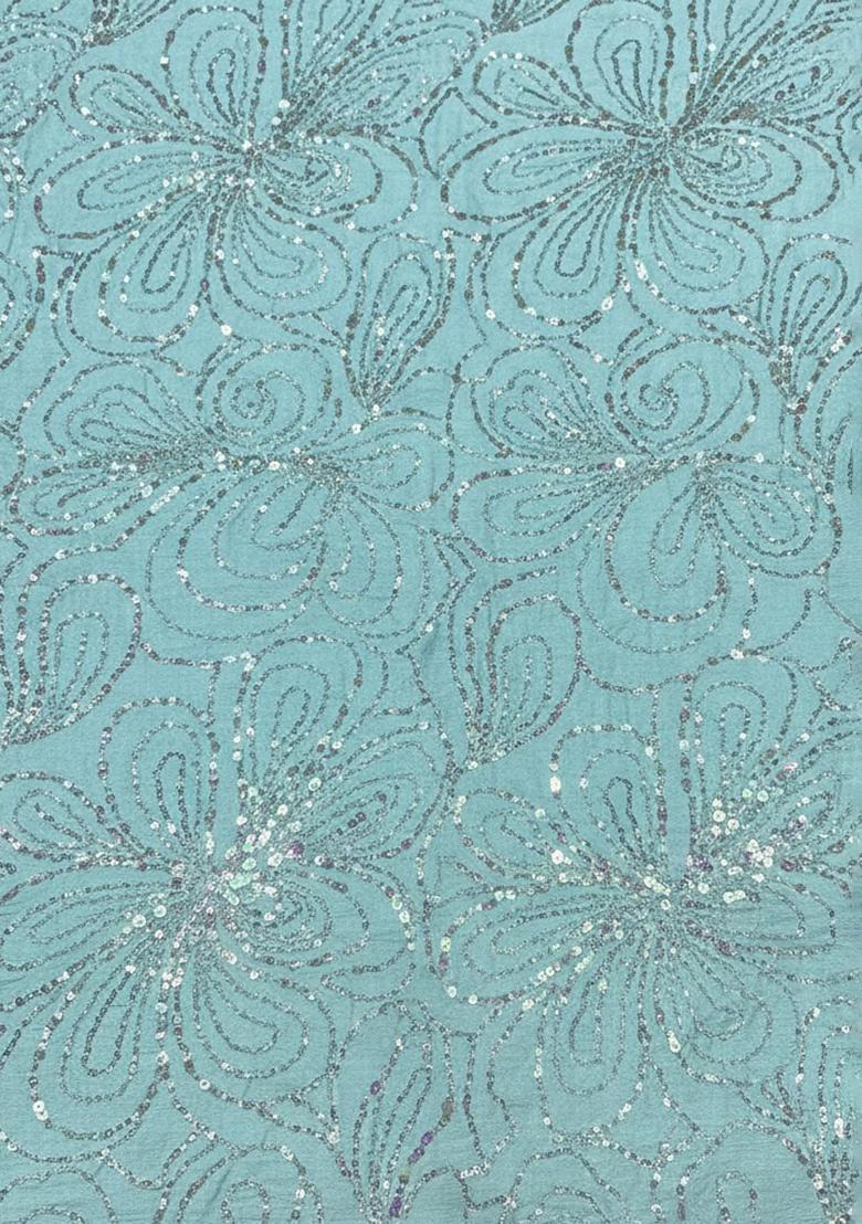 Blue Sequin Embroidery Chinon Lehenga Set - Indya