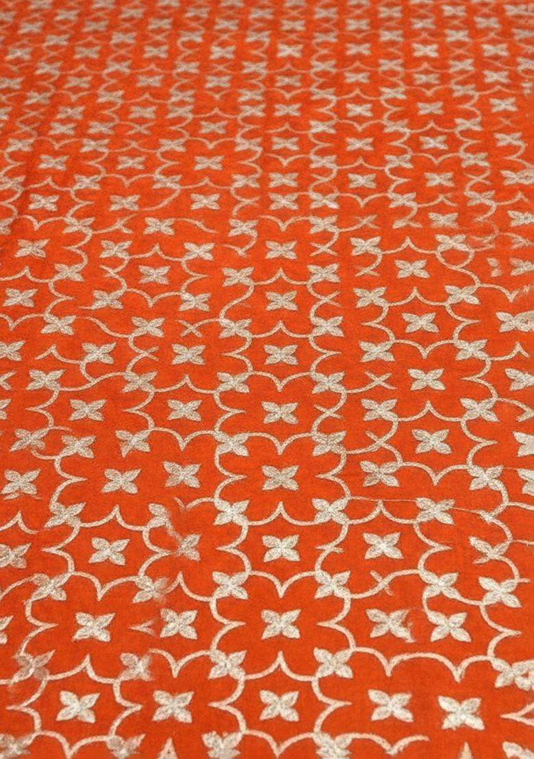 Orange Silk Blend Lehenga Set With Embroidered Blouse - Indya