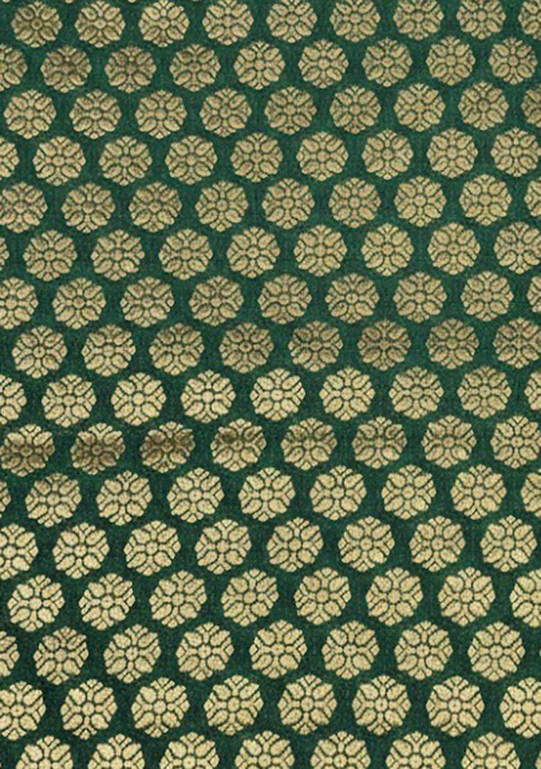 Green Brocade Lehenga Set With Embroidered Blouse - Indya