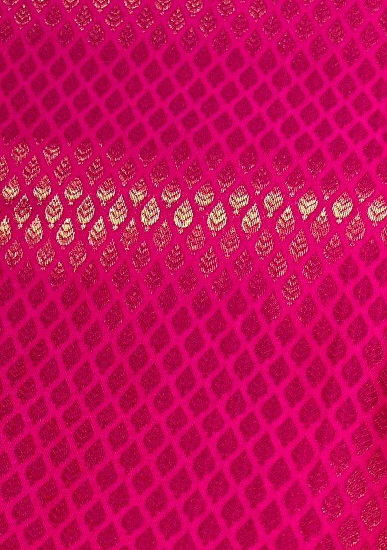 Pink Brocade Lehenga Set With Embroidered Blouse - Indya