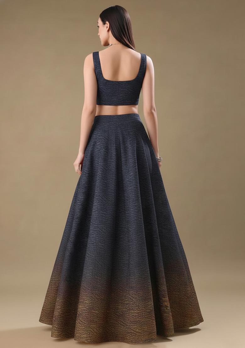 Black Tissue Soild Lehenga Set - Indya