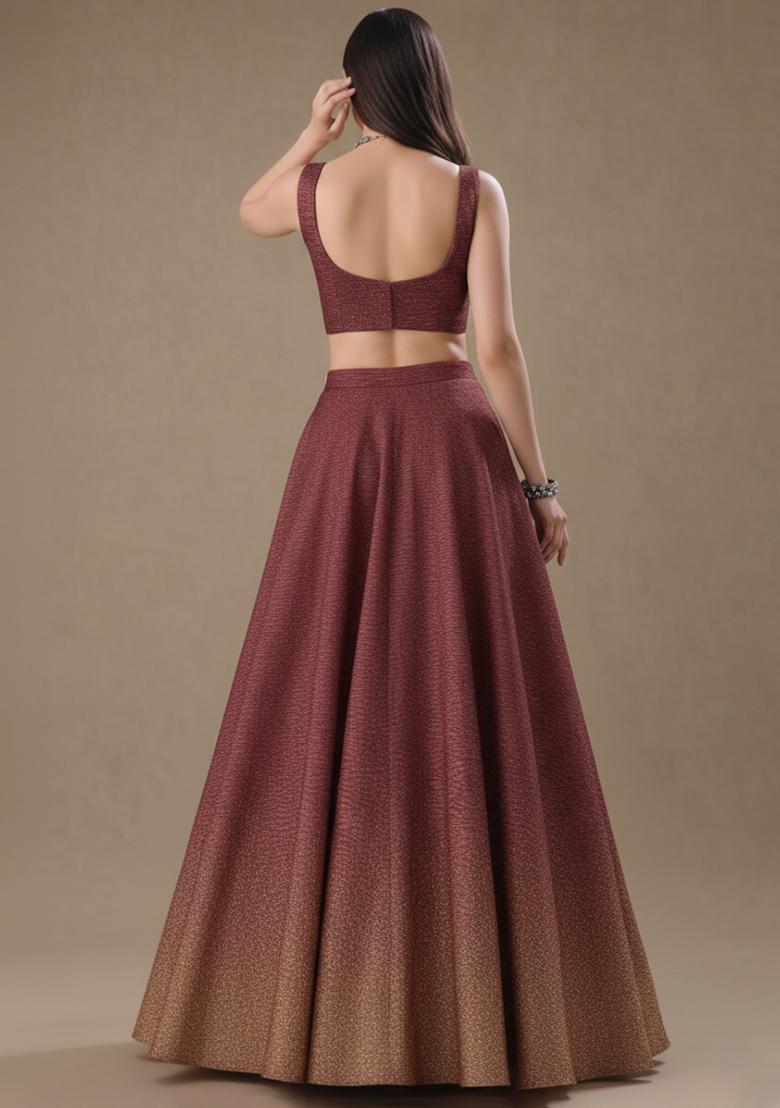 Maroon Tissue Soild Lehenga Set - Indya