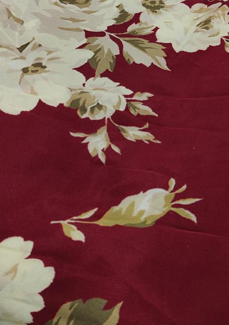 Wine Red Crepe Abstract Print Pre Draped Saree Set - Indya