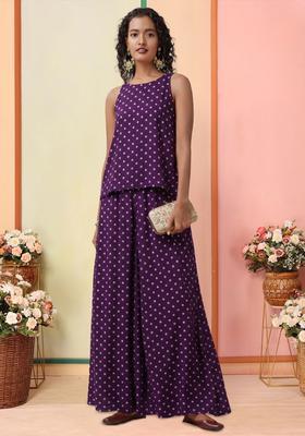 Purple Embroidered Moss Fusion Set