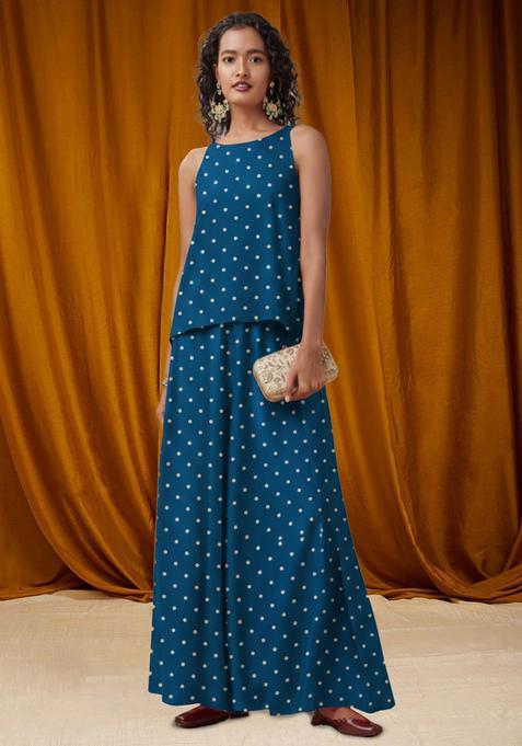 Teal Blue Embroidered Moss Fusion Set