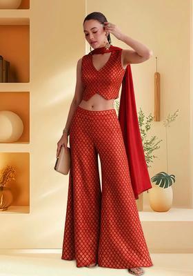 Copper Red Brocade Fusion Set