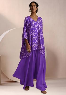 Purple Embroidered Crepe Fusion Set