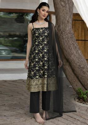 Black Embroidered Tissue Pakistani Suit Set