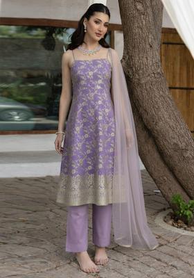 Lavender Embroidered Tissue Pakistani Suit Set