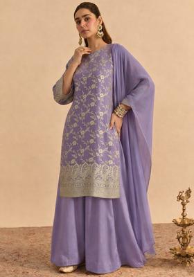 Lavender Zari Tissue Sharara Set