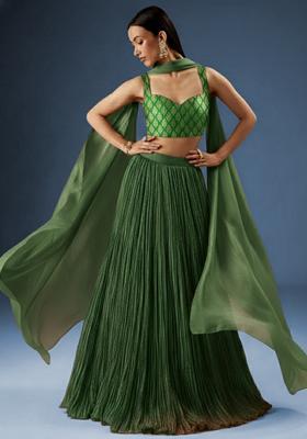Forest Green Brocade Lehenga Set