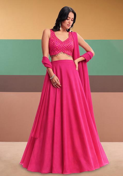 Pink Brocade Lehenga Set