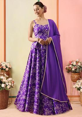 Purple Embroidered Crepe Lehenga Set