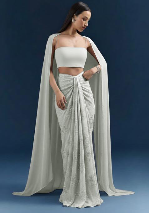 Silver Embroidered Silk Blend Fusion Set