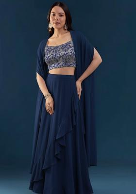 Navy Blue Jacquard Silk Blend Fusion Set