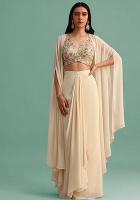 Beige Embroidered Tissue Fusion Set
