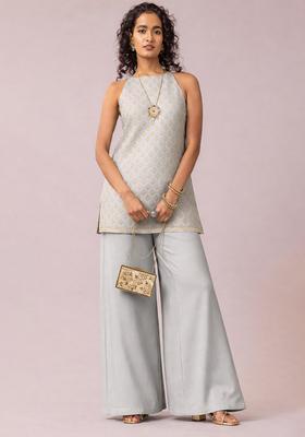 Ice Blue Jacquard Brocade Co Ord Set