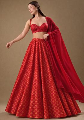 Red Brocade Lehenga Set