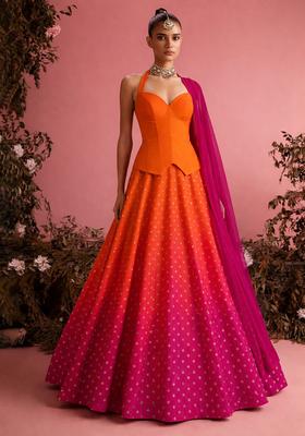 Rani Pink Jacquard Silk Blend Lehenga Set