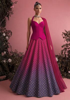 Rani Pink Jacquard Silk Blend Lehenga Set